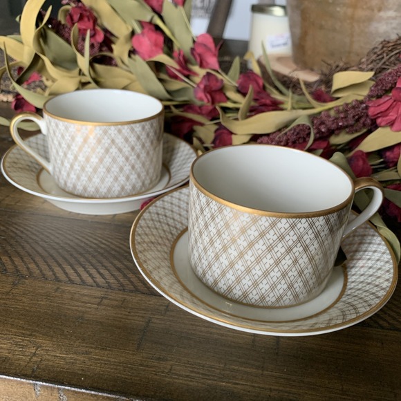 2 VTG 1978 Fitz & Floyd Dynasty Gold & Ivory Cup & Saucer Plate Sets Regency - Picture 1 of 6